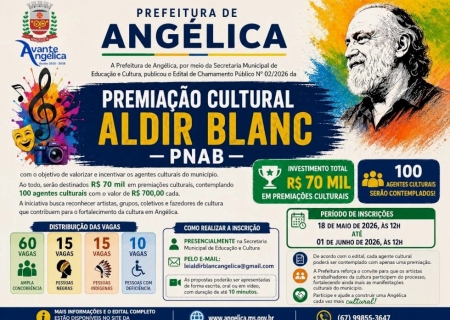 Prefeitura de Angélica abre inscrições para Premiação Cultural Aldir Blanc – PNAB